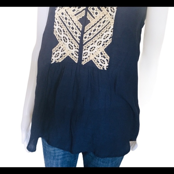 SPENSE (Nordstrom) Boho Crochet Sleeveless Blouse Denim Blue Size Medium - Picture 10 of 14